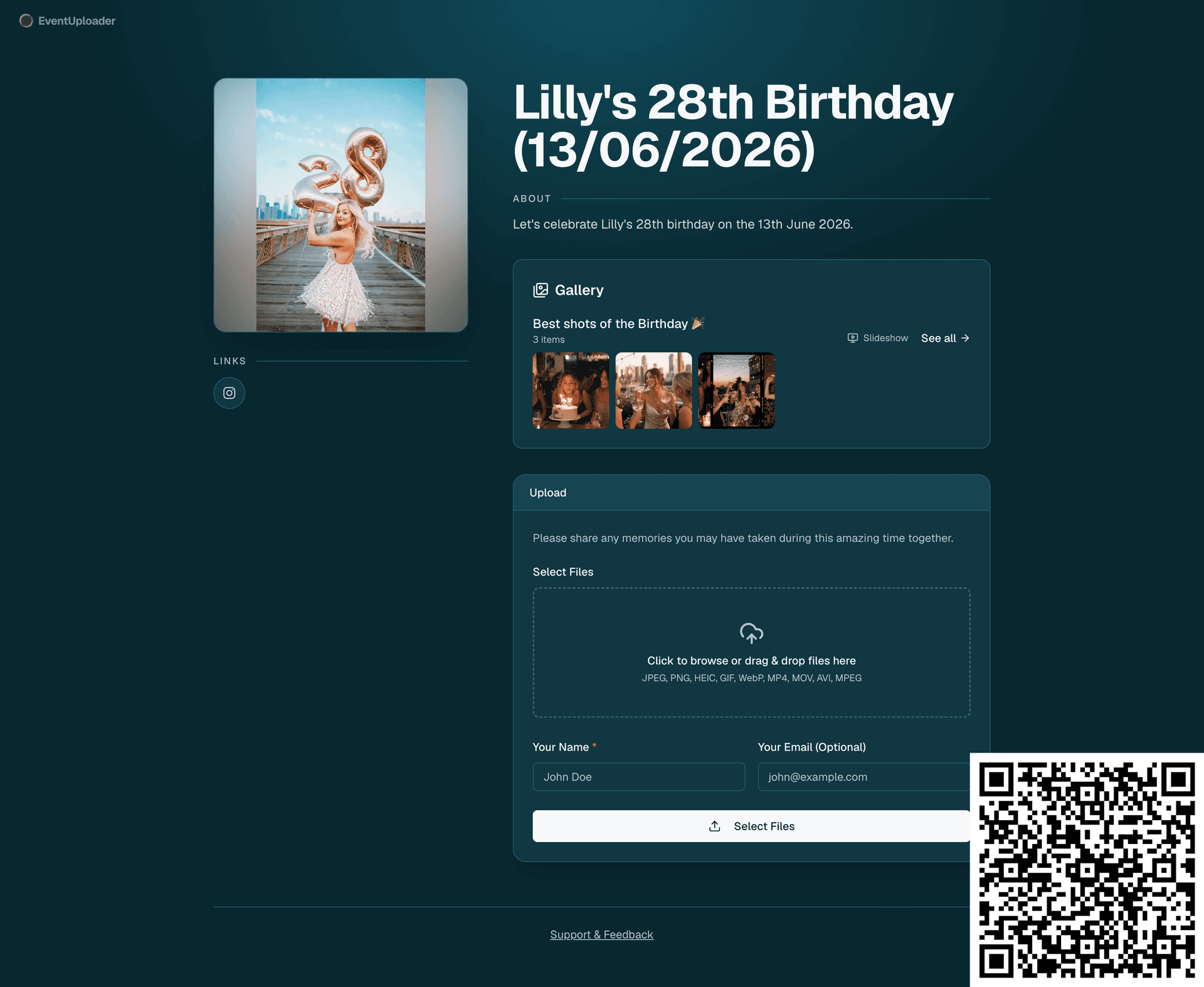 Example event upload page